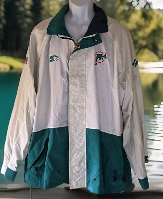 Rare VINTAGE STARTER PRO LINE MIAMI DOLPHINS FULL ZIP Wind Breaker JACKET LARGE-image