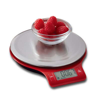 Mainstays Round Stainless Steel Digital Kitchen Scale, Red-image