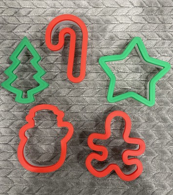 5 Piece Cookie Cutter Red Green Set Soft Grip Tree Star Snowman Candy Cane-image