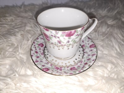 Vintage Choice Imports Japan Tea Cup Saucer Rose Design Gold Trim-image