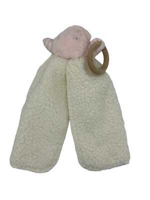 Mud Pie Lovey Pink Hippo Sherpa Wood Ring Baby Comfort Toy Blanket Cozy Plush-image