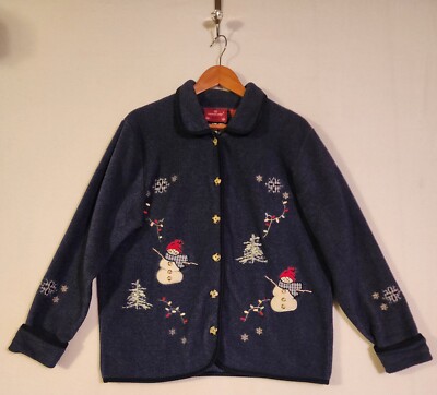Holiday Lodge Northcrest 1X Cozy Fleece Cardigan Shacket Snowmen Cabincore Soft-image