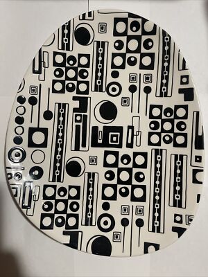 Vintage Pier 1 Imports Traffix OVAL Egg Shape Plate Black & White 12 Inches-image