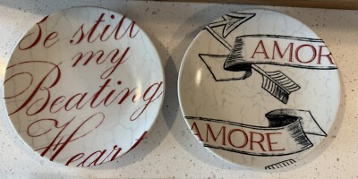 Pier 1 One Imports Love Plates Dessert/Appetizer Set Of 2 Hearts-image