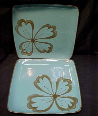 Pier 1 Hibiscus Square Dinner Plate Brown Turquoise Set of 2-image