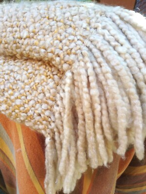 KENNYBUNK HOME BLANKET THROW WITH FRINGE OATMEAL TAN CREAMS & LITE MUSTARD-image