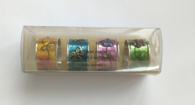 Pier 1 Floral Vines Glittered Design Napkin Rings 4pc Multicolored India Metal-image