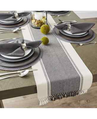 Design Imports Dobby Stripe Table Runner, 13″ x 108″, Gray NWOT-image