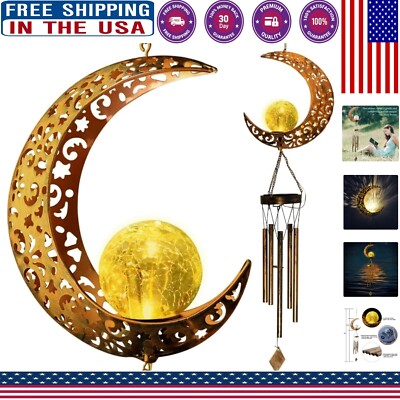 Handmade Solar Moon Wind Chime – Elegant Outdoor Decoration for All Seasons-image