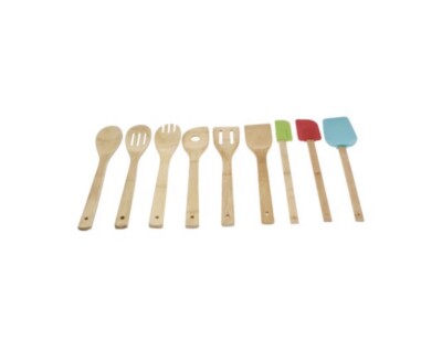 Mainstays 9 Piece Bamboo Wooden Spoons Spatula Kitchen Utensil Cooking Tool Set-image