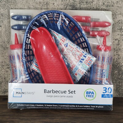 NIP Mainstays 30 Piece Barbeque Set BBQ Party Set BPA Free Red White Blue-image