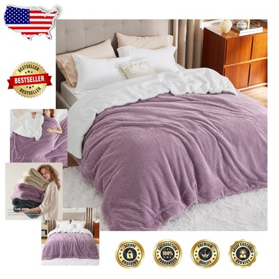 Elegant Purple Herringbone King Size Blanket - Soft Sherpa Fleece, 108x90 Inches-image