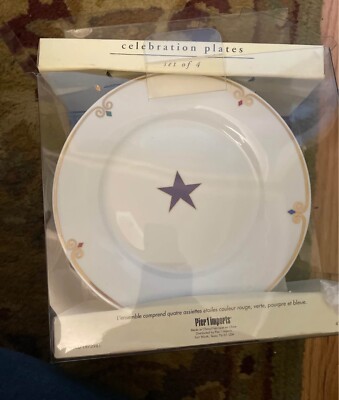 SET OF 4 PIER 1 CELEBRATION SALAD PLATES GOLD SCROLLS 7 5/8