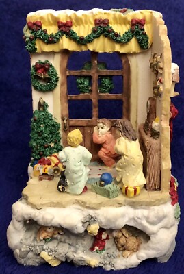 Vintage Wind-Up Music Box Jingle Bells. Children Waiting For Santa Claus.-image
