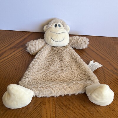Nat & Jules Tan Monkey Baby Lovey Security Blanket Rattle Cozy Demdaco 12
