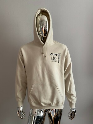 Cozy #Teamcozy Adult Casual Mens Logo Beige Color Hoodie Sweatshirt Size S-image