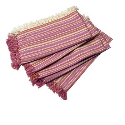 Pier 1 Imports Set 5 Cotton Striped Fringed Napkins 20”X19” Pink White Yellow -image