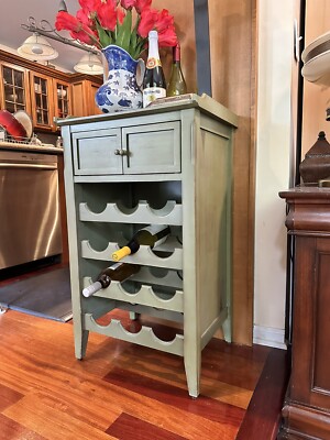 Pier 1 Imports Light Green Wine Rack With Cabinet Rustic French Country Design-image
