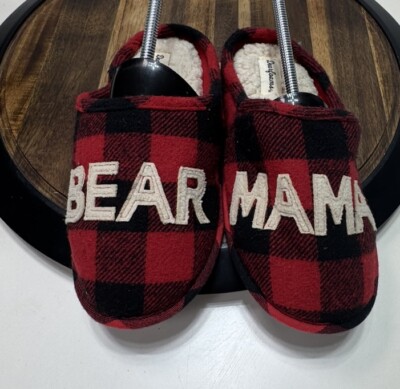 DEARFOAMS WOMEN'S  COZY COMFORT MAMA BEAR SLIPPERS Red PLAID S 5-6 NWT-image