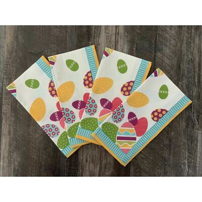 Pier 1 Imports Multicolor Festive Easter Egg Design Cloth Napkin Set of 4 New-image