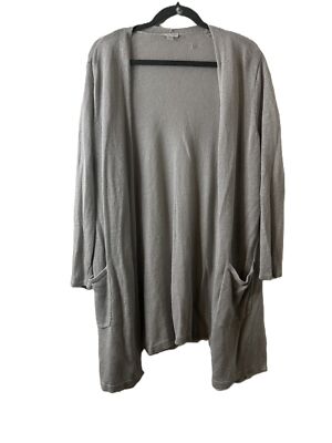 J.JIll Womens Cardigan Size Extra Large Gray Open Front Knit Pockets 100% Linen-image