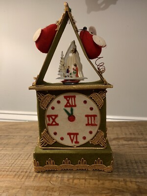 Vintage Christmas Musical Wind Up Grandfather Clock W/ Mice And Nativity Japan-image