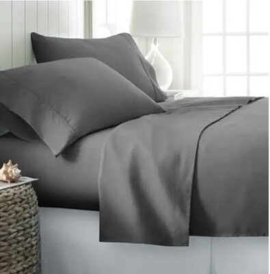 Becky Cameron Ultra Soft Deep Pocket Microfiber 4 Piece Bed Sheet Set Full Grey-image