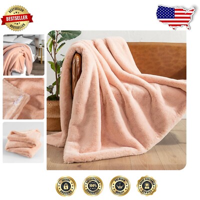 Cozy Faux Fur Blanket in Blush - 80x60 inches - Modern Plush Throw for Napping-image