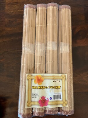 New Natural Bamboo Place Mat Set of 4 - Natural Roll Up Placemats  11 x 17