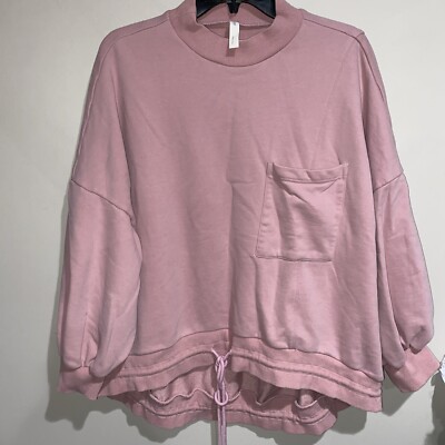 Nap Loungewear Pink Drawstring Hem Cotton Pullover Sweatshirt Cozy Hi Low Sz Lg-image