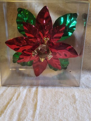 Pier One Imports Big 3D Shiny Red & Green Poinsettia Candle Holder taper 8.5