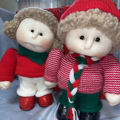 Vintage Wind Up Christmas Caroling Musical Dolls - Taiwan. Boy & Girl, Boxed-image