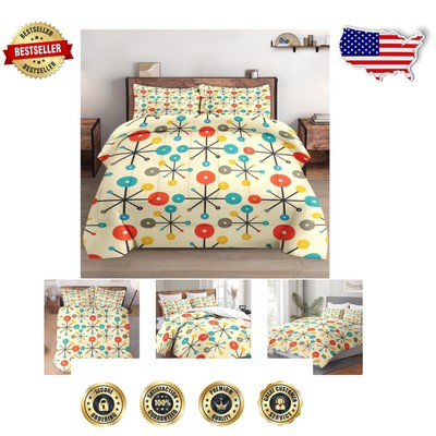 All-Season King Size Comforter Set - Mid Century Geometric Design & Pillowcases-image
