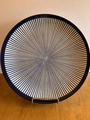 Pier One Imports Serving Plate.,Star Sun Burst  Blue White Design. 12 1/2”-image