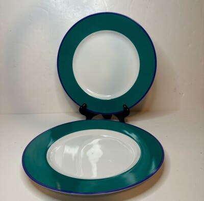 Pier 1 Imports Two Tone Dinner Plates Mix and Match Teal w/ Blue Edge Set of 2-image