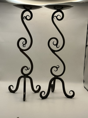 Pier One wrought iron candle stick pair - scroll design-image