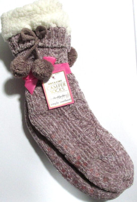 Simply Southern Soft Cozy Camper Socks Purple Lilac Sherpa Lined Gripper Slipper-image