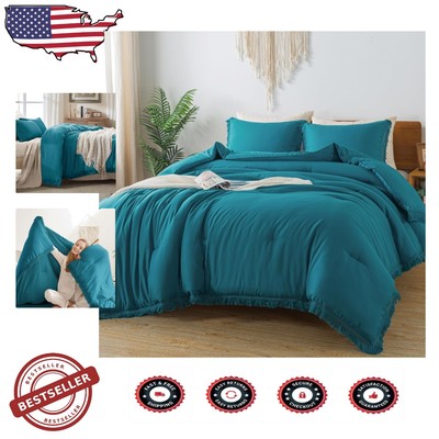 Elegant Lightweight Turquoise Comforter Set - Full Size 3 Piece with Tassels-image
