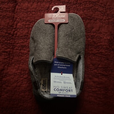 Dluxe Slippers Dearfoams Women's Size L 9-10 Grey Knit Memory Foam Cozy Slide On-image