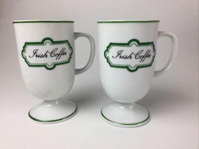 Vintage Pier 1 Imports Set of 2 Irish Coffee Mugs - White with Print Design-image