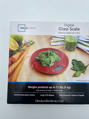 MAINSTAYS DIGITAL RED GLASS Food SCALE - WEIGHS UP TO 11 LBS. (5 kg) LCD DISPLAY-image