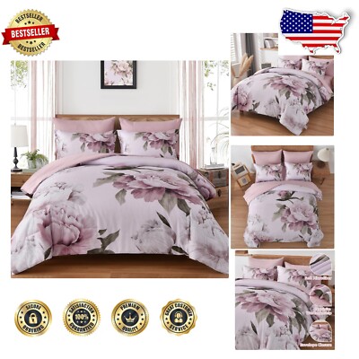 Elegant 7-Piece Pink Floral King Comforter Set - Soft Microfiber for All Seasons-image