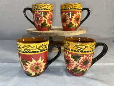 Pier 1 Imports Mugs Sunflower Terracotta Hand Painted Textured Set of 4-image