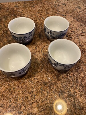 Pier 1 Tea Cups Blue White Paisley Floral  Set Of 4 Cups Only Pier One Imports-image