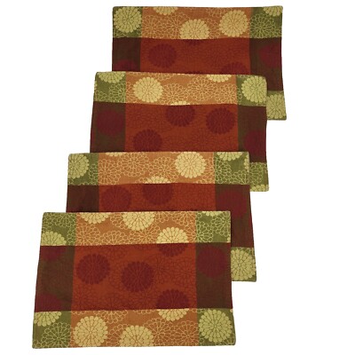 Pier 1 Placemats Set of 4 Jacquard Peonies Floral Fabric Red Green Yellow 13x19-image