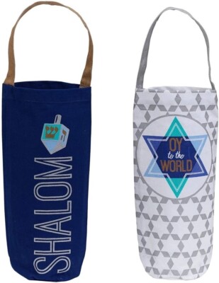 Design Imports DII Hanukkah Jewish Wine Bottle Drink Tote x 2 NWT Shalom Dreidle-image
