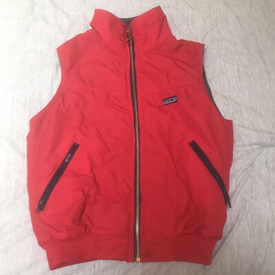 Vtg Men’s Patagonia Sweater Vest Red Full Zip Wind Resistant Fleece Lined M-image