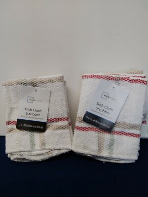 Mainstays Dish Cloth Scrubber 2 Packs of 4 Each 12X12 Inches Red Stripe-image