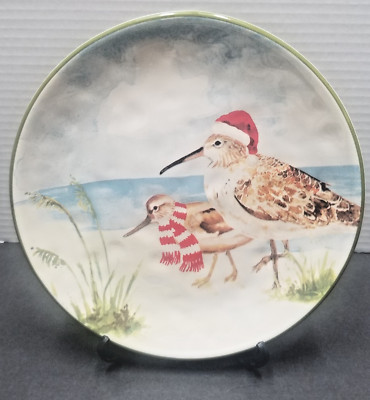 Pier 1 Sandpipers On Beach Christmas Plate Hand Painted Dolomite  8.5