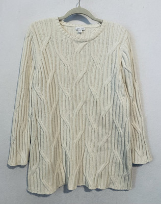 J Jill Chenille Sweater Womens Large Ivory Tunic Swirly Ribbed Plush Cozy Boho-image